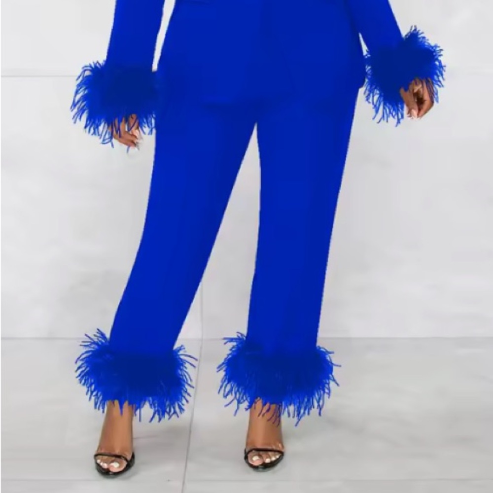 NWT high waisted feather trousers in blue size M